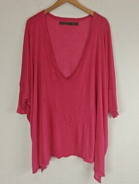 Enza Costa Pink Modal Deep V-Neck Tunic Top OS Luxe Draped Dolman Minimalist